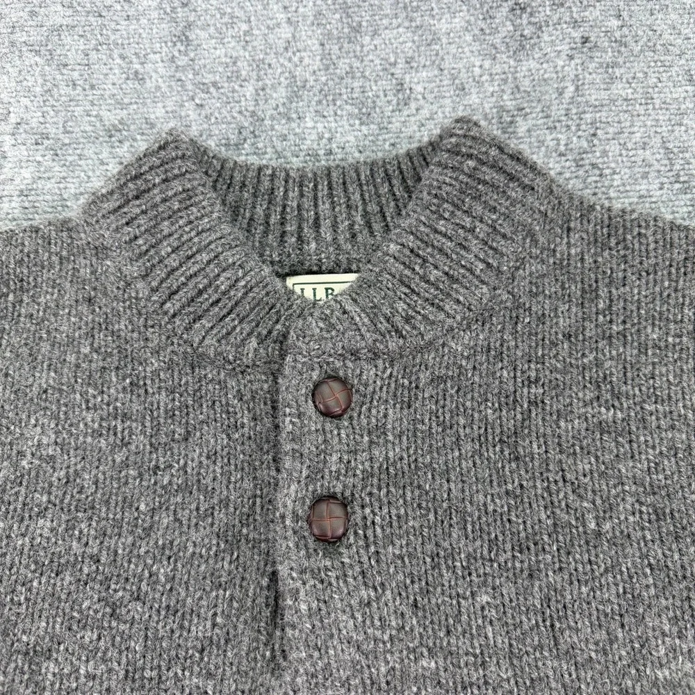 LL Bean Sweater Men XLT Tall Charcoal Classic Raggwool Henley 100% Lambswool NEW